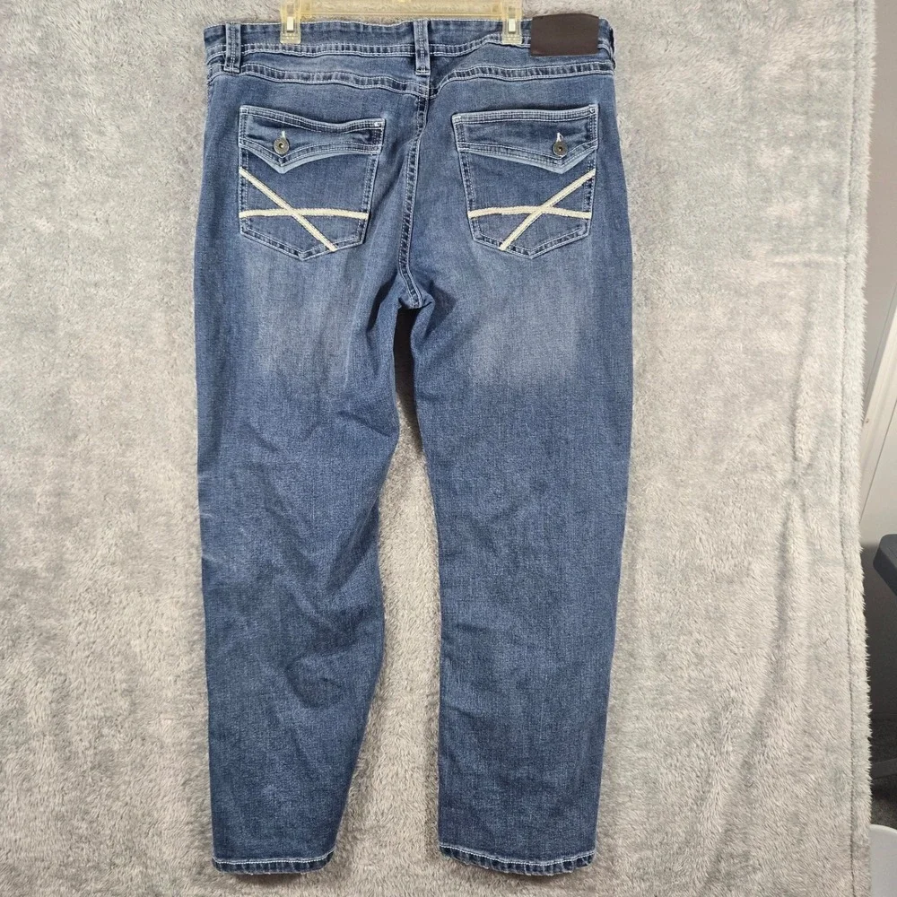 Axel Slim Boot Blue Jeans Mens 40x32 Medium Wash Embroidered Flap Pocket Stretch